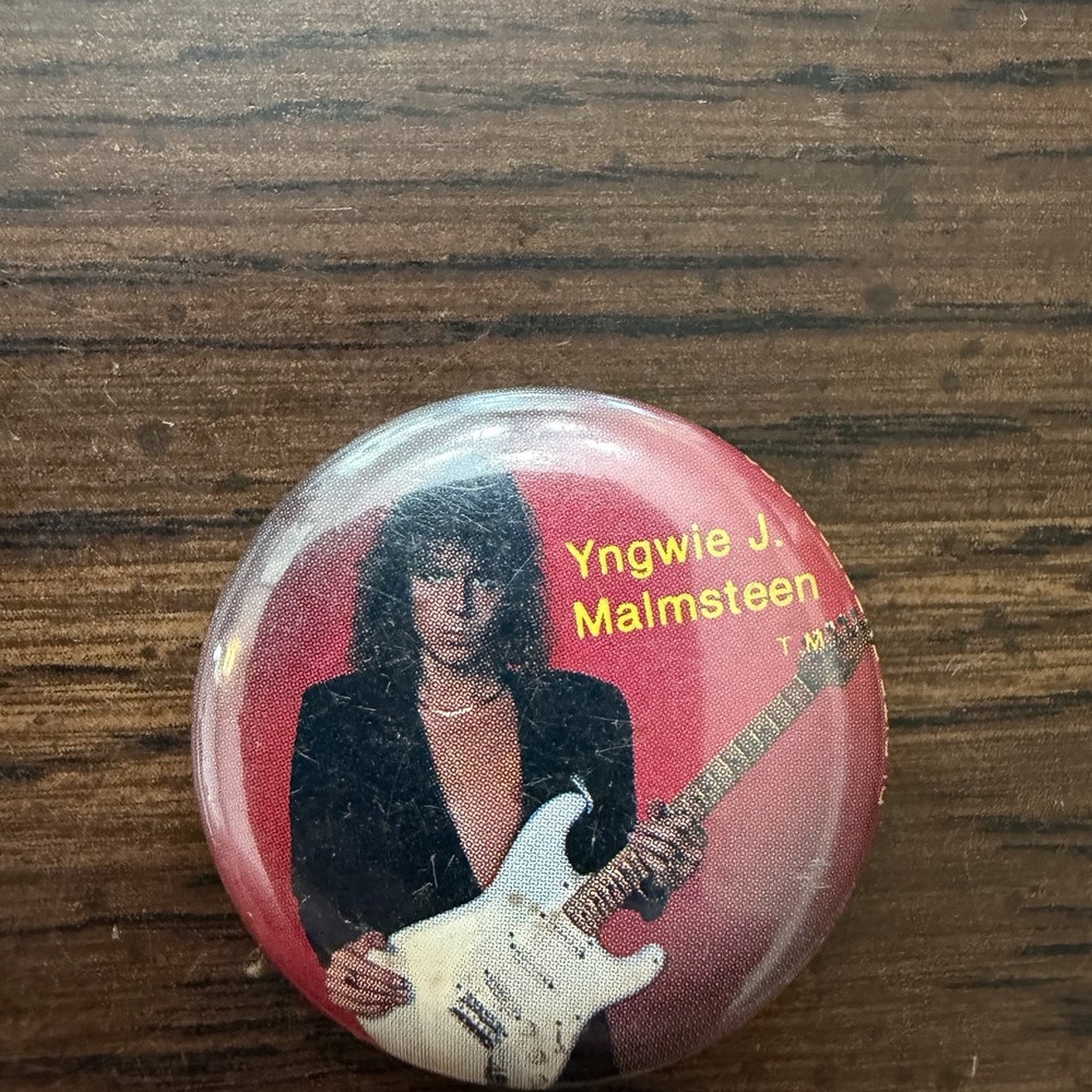 Vintage Yngwie Manatees Pinback Button Guitar Rock Metal 1980s